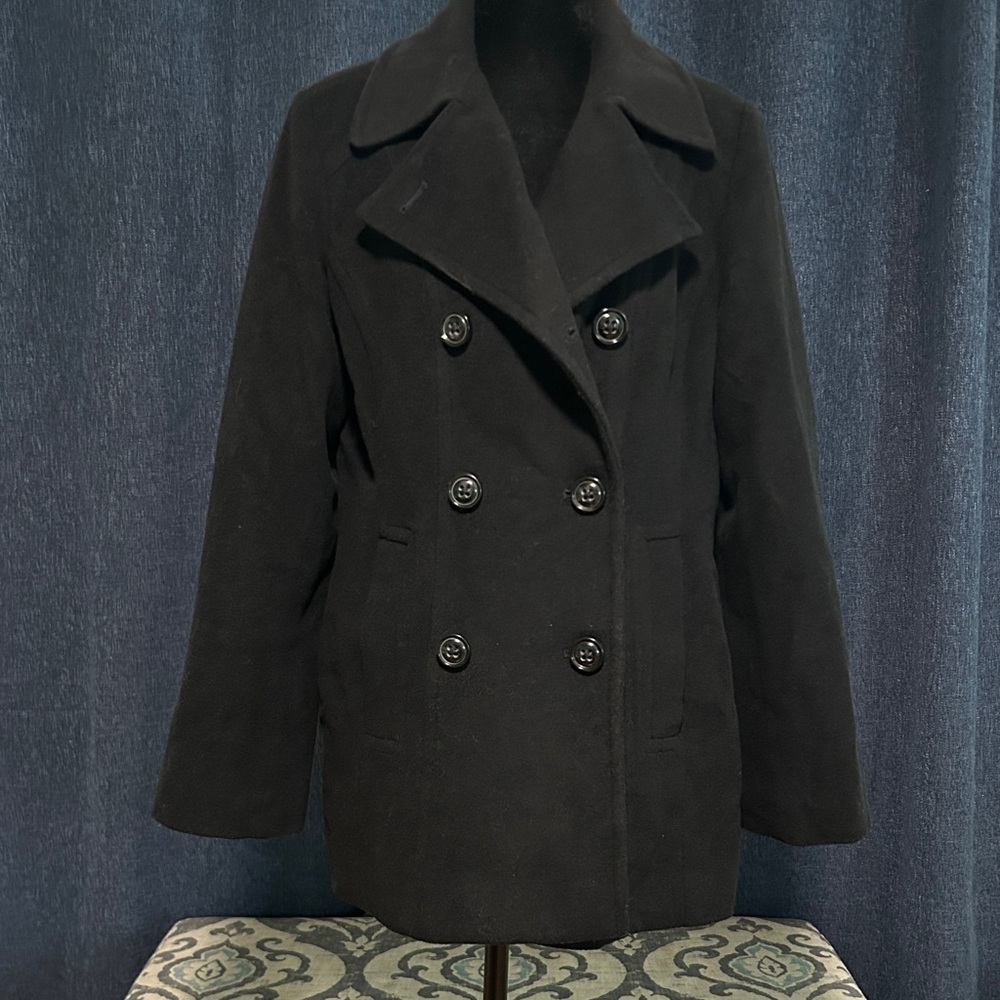 Anne Klein Black Double-Breasted Pea Coat